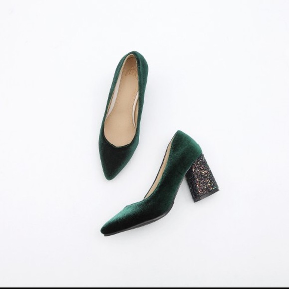 Velvet Chunky Sparkly Heels - Picture 7 of 8